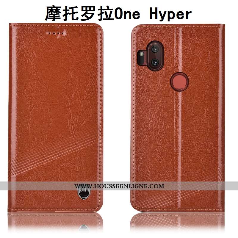 Étui Motorola One Hyper Cuir Véritable Protection Housse Téléphone Portable Coque Incassable Marron