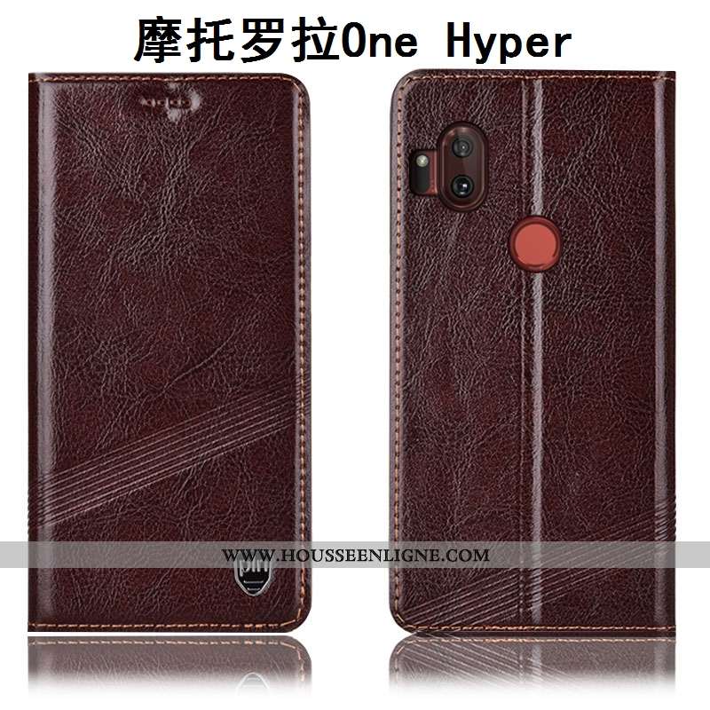 Étui Motorola One Hyper Cuir Véritable Protection Housse Téléphone Portable Coque Incassable Marron