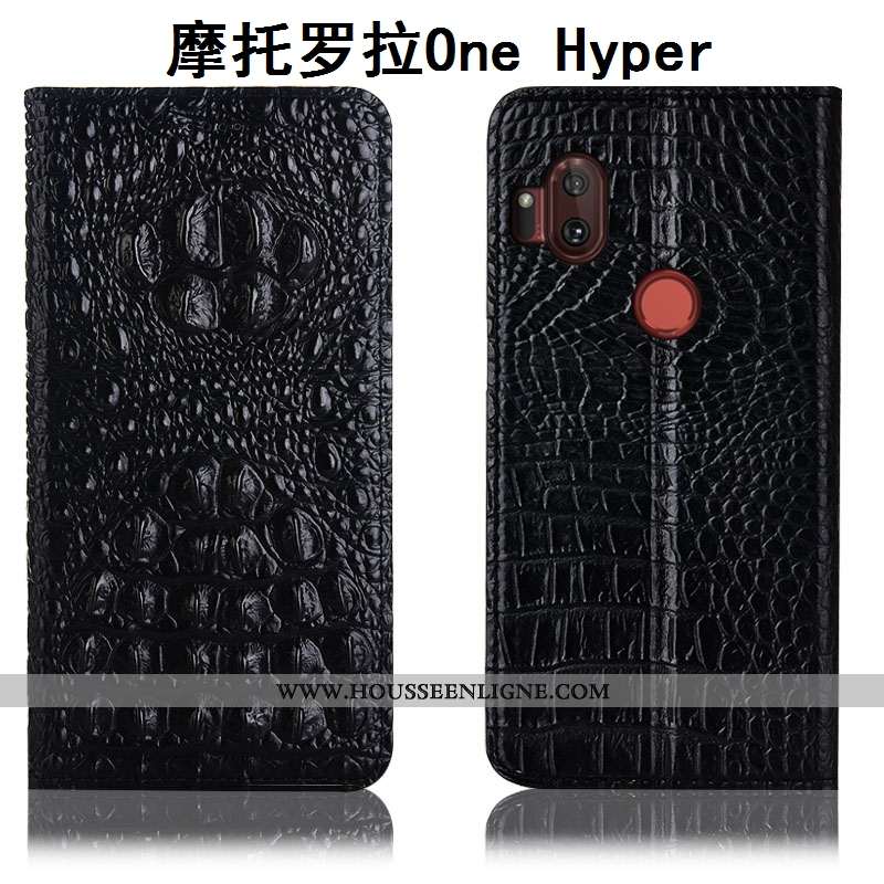Étui Motorola One Hyper Protection Cuir Véritable Bleu Téléphone Portable Housse Incassable Crocodil