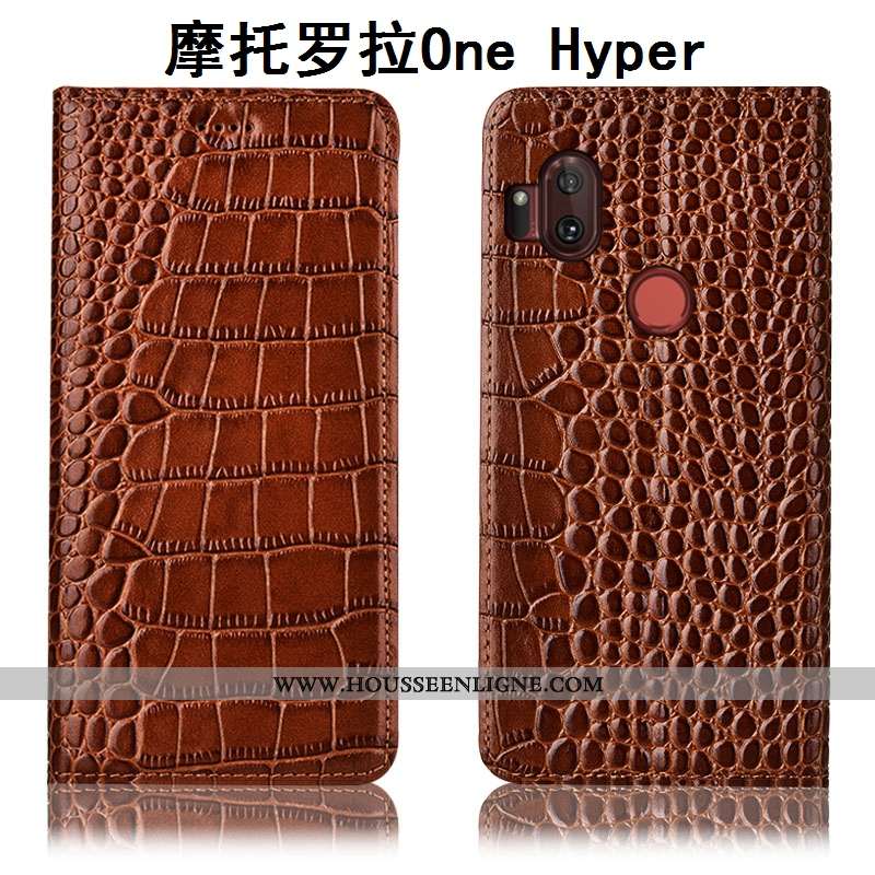 Étui Motorola One Hyper Protection Cuir Véritable Housse Crocodile Téléphone Portable Incassable Coq