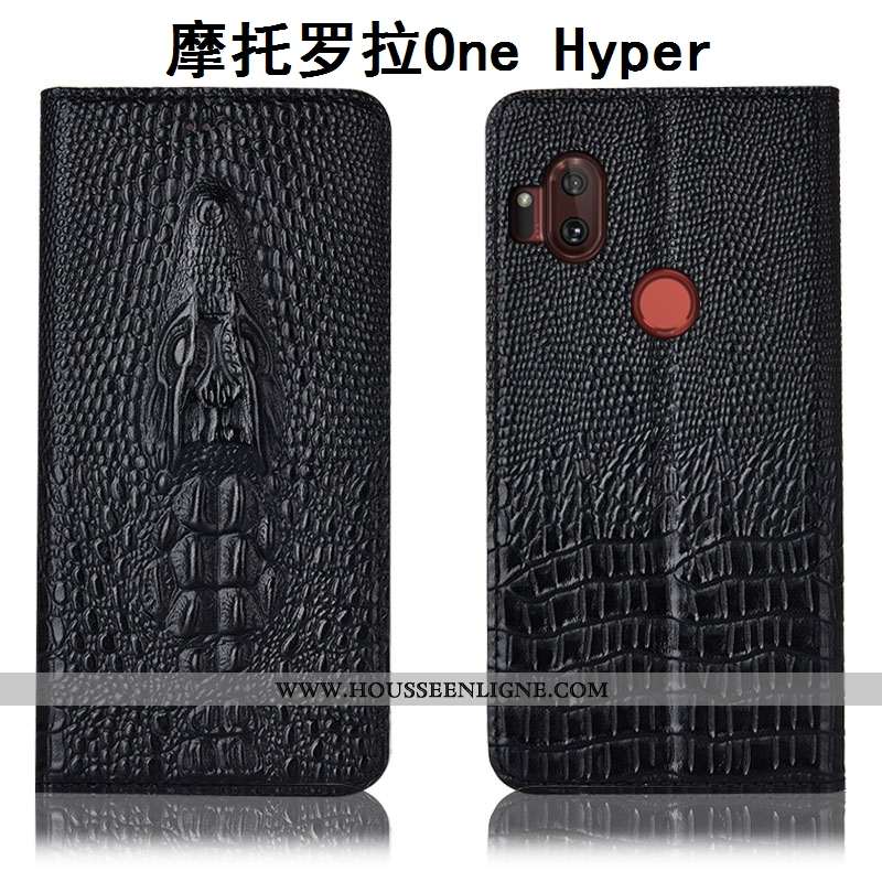 Étui Motorola One Hyper Protection Cuir Véritable Incassable Bleu Crocodile Housse