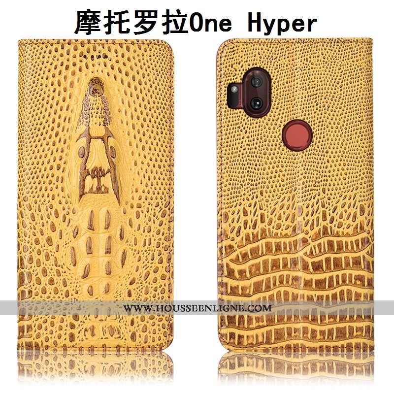 Étui Motorola One Hyper Protection Cuir Véritable Incassable Bleu Crocodile Housse