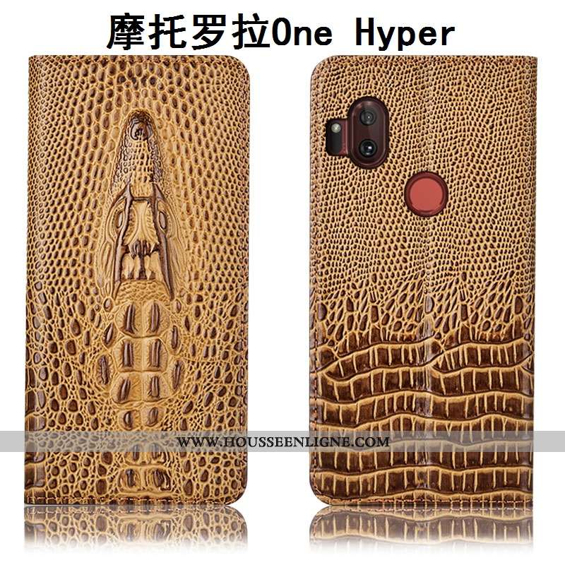 Étui Motorola One Hyper Protection Cuir Véritable Incassable Bleu Crocodile Housse