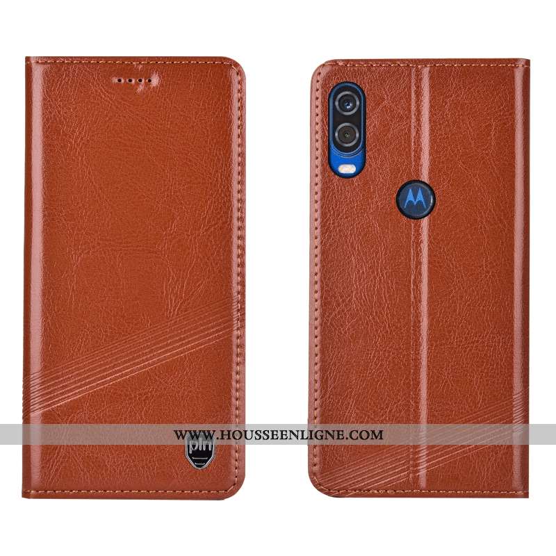 Étui Motorola One Vision Cuir Véritable Protection Téléphone Portable Coque Tout Compris Rouge