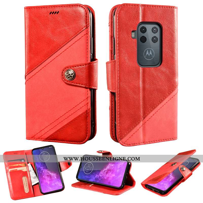 Étui Motorola One Zoom Protection Cuir Coque Rouge Téléphone Portable Incassable Support