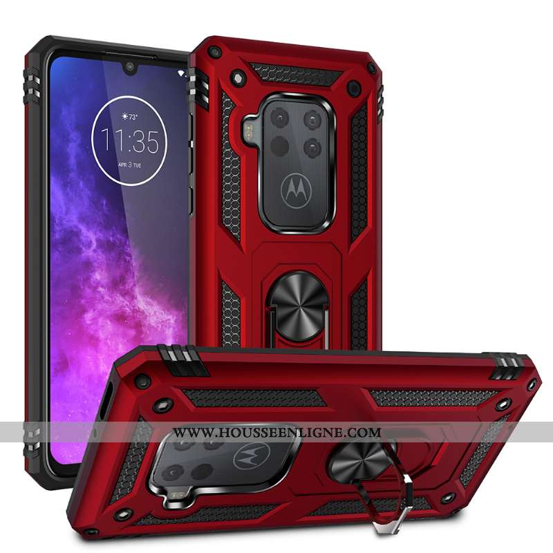 Étui Motorola One Zoom Rouge Difficile À Bord Support Incassable Magnétisme Téléphone Portable