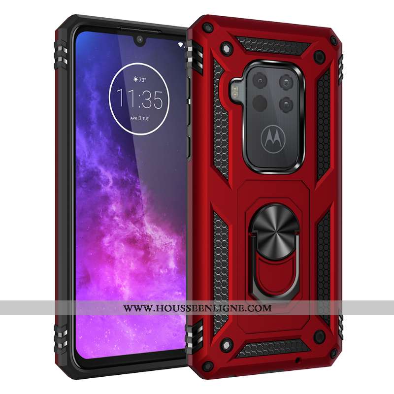 Étui Motorola One Zoom Rouge Difficile À Bord Support Incassable Magnétisme Téléphone Portable
