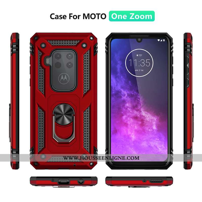 Étui Motorola One Zoom Rouge Difficile À Bord Support Incassable Magnétisme Téléphone Portable