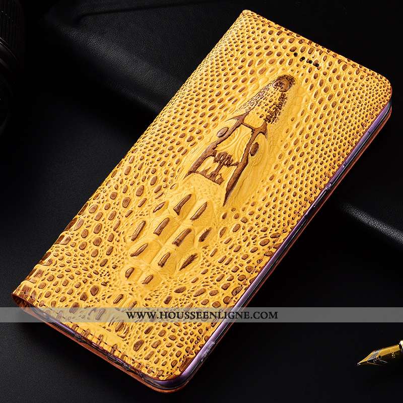Étui Nokia 1 Plus Cuir Véritable Protection Coque Crocodile Téléphone Portable Jaune