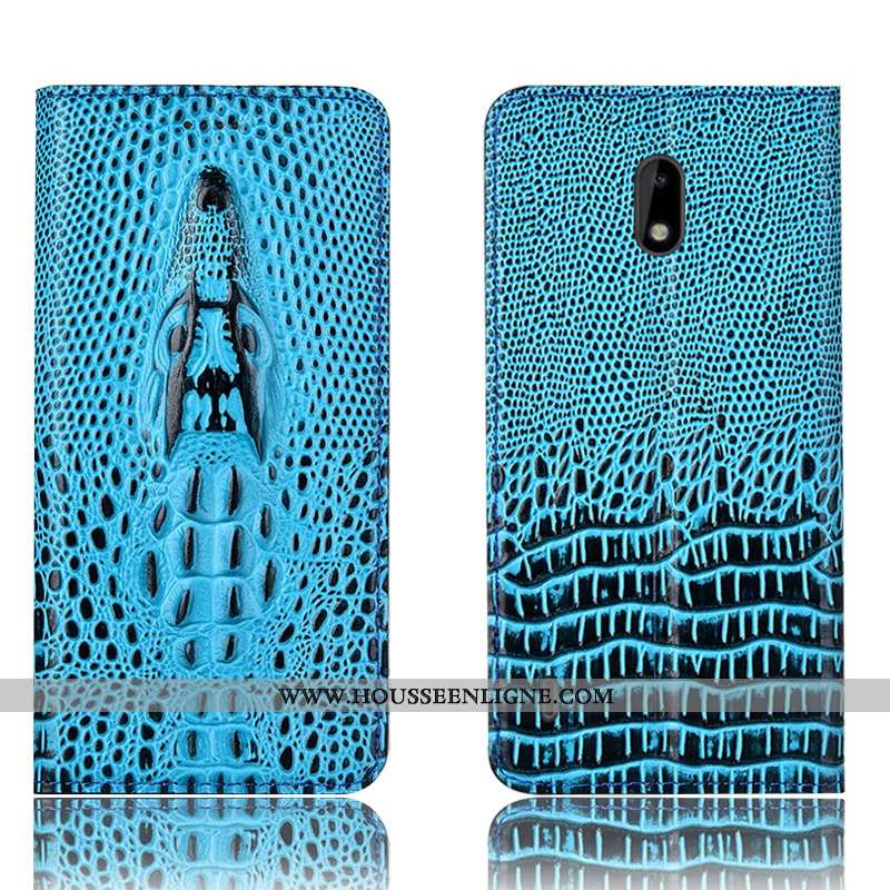 Étui Nokia 2.2 Cuir Véritable Protection Housse Incassable Téléphone Portable Crocodile Bleu