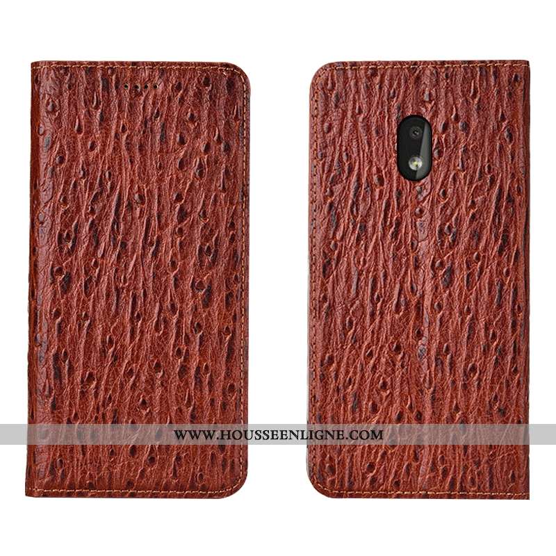 Étui Nokia 2.2 Modèle Fleurie Protection Housse Coque Marron Cuir Véritable