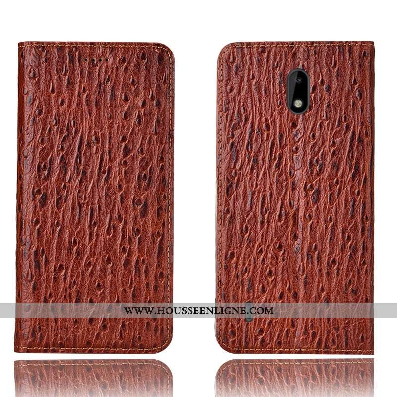 Étui Nokia 2.2 Modèle Fleurie Protection Housse Coque Marron Cuir Véritable