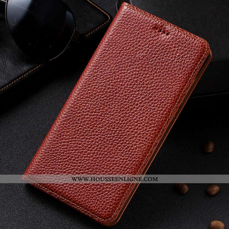 Étui Nokia 3.1 Plus Modèle Fleurie Protection Cuir Véritable Téléphone Portable Litchi Housse Rouge