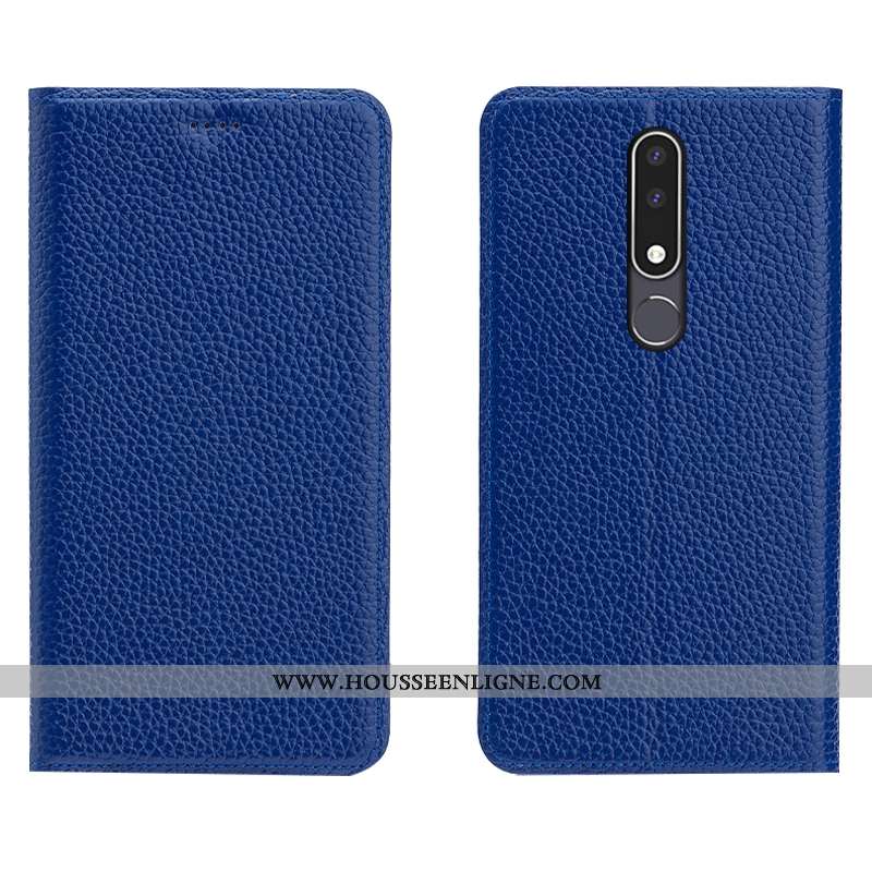 Étui Nokia 3.1 Plus Modèle Fleurie Protection Cuir Véritable Téléphone Portable Litchi Housse Rouge