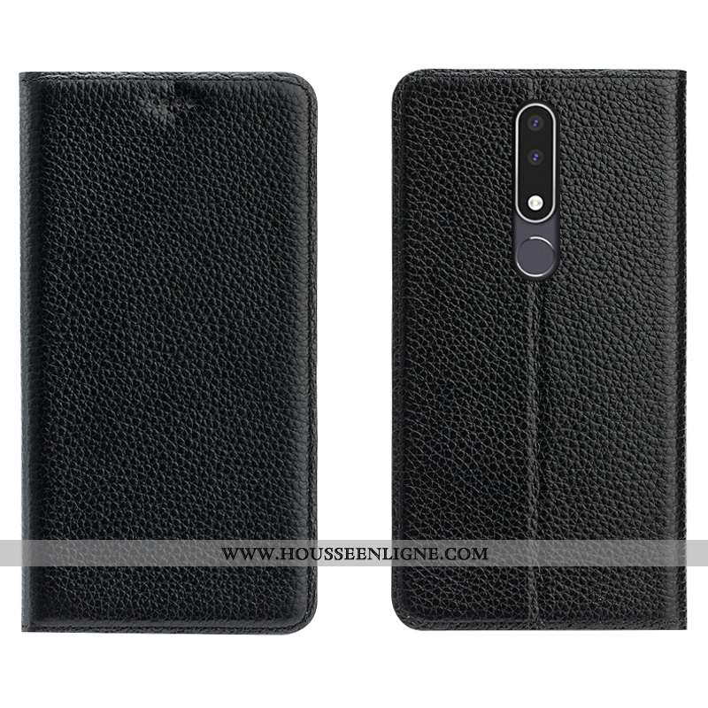 Étui Nokia 3.1 Plus Modèle Fleurie Protection Cuir Véritable Téléphone Portable Litchi Housse Rouge