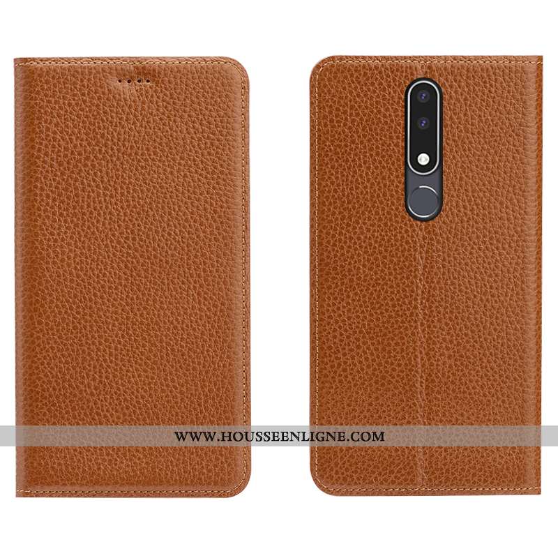Étui Nokia 3.1 Plus Modèle Fleurie Protection Cuir Véritable Téléphone Portable Litchi Housse Rouge