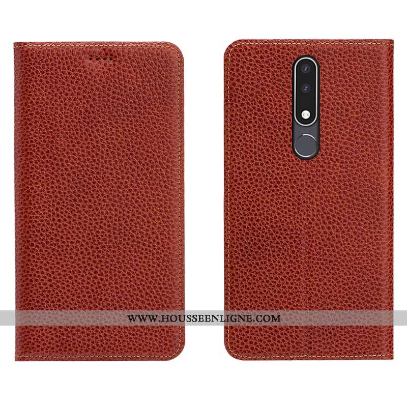 Étui Nokia 3.1 Plus Modèle Fleurie Protection Cuir Véritable Téléphone Portable Litchi Housse Rouge