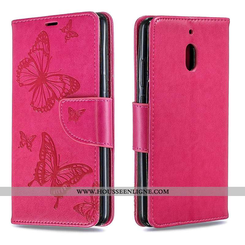 Étui Nokia 3.1 Protection Ornements Suspendus Téléphone Portable Papillon Coque Cuir Rouge