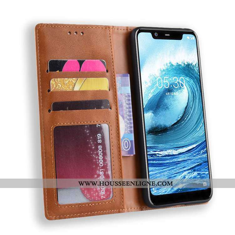 Étui Nokia 5.1 Cuir Protection Noir Carte Coque Téléphone Portable