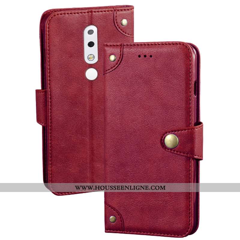 Étui Nokia 5.1 Plus Cuir Protection Portefeuille Housse Rouge Téléphone Portable