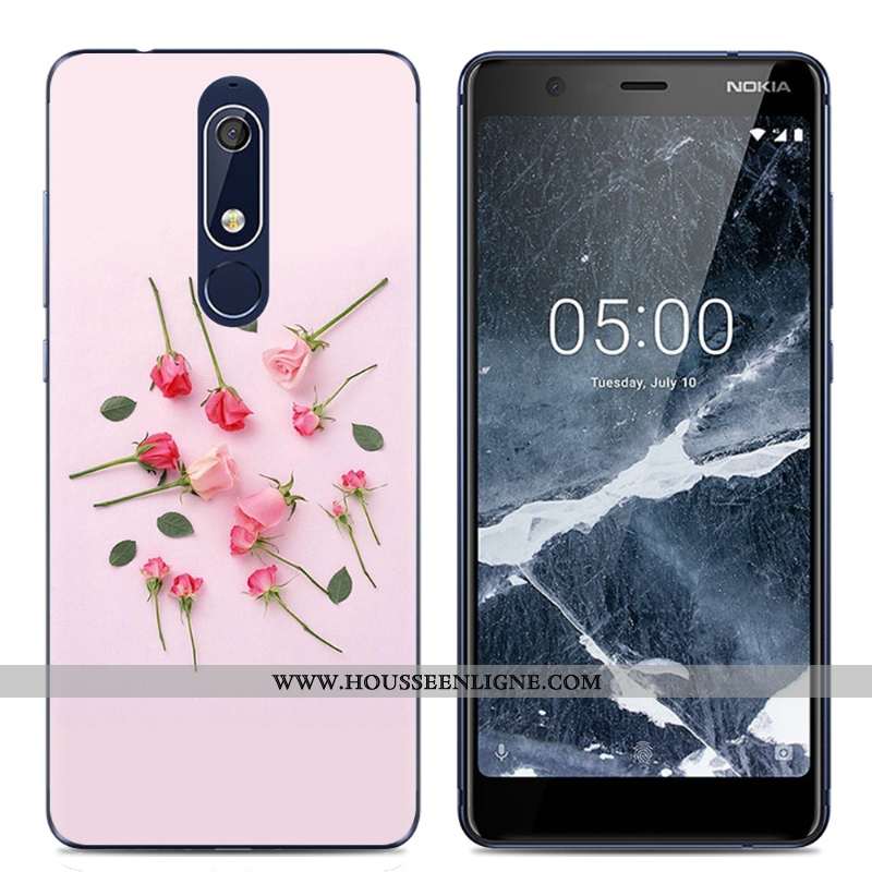 Étui Nokia 5.1 Protection Transparent Rose Coque Dessin Animé Téléphone Portable Simple