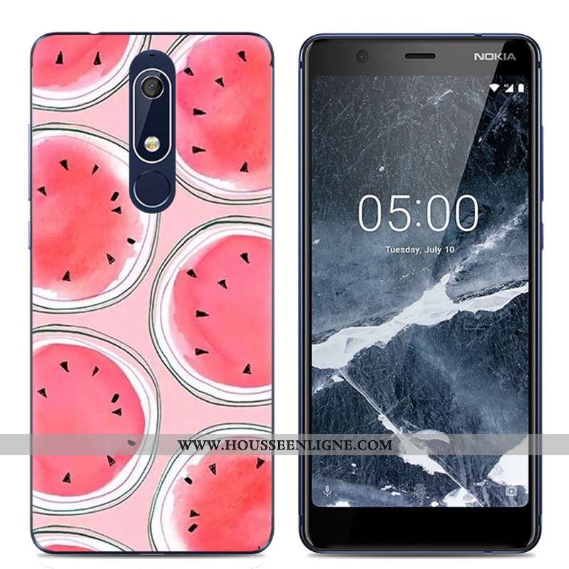 Étui Nokia 5.1 Protection Transparent Rose Coque Dessin Animé Téléphone Portable Simple
