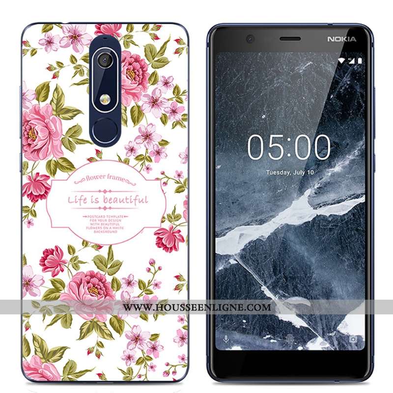 Étui Nokia 5.1 Protection Transparent Rose Coque Dessin Animé Téléphone Portable Simple