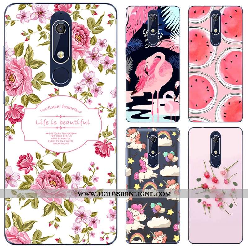 Étui Nokia 5.1 Protection Transparent Rose Coque Dessin Animé Téléphone Portable Simple