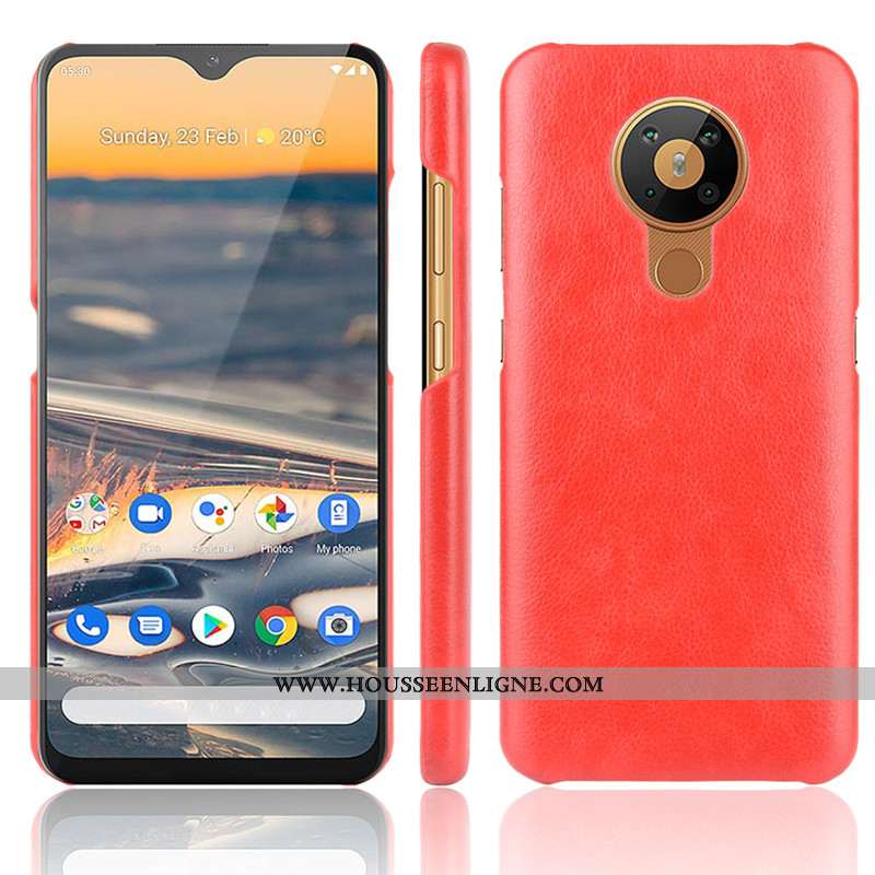 Étui Nokia 5.3 Cuir Modèle Fleurie Protection Litchi Légères Qualité Rouge