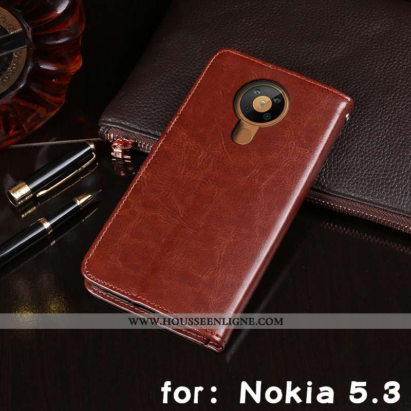 Étui Nokia 5.3 Cuir Protection Téléphone Portable Carte Portefeuille Housse Marron