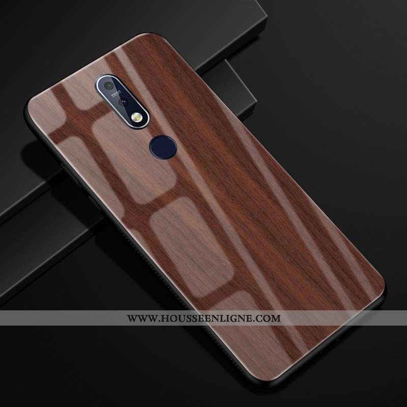 Étui Nokia 7.1 Modèle Fleurie Protection Créatif Verre Business Marron