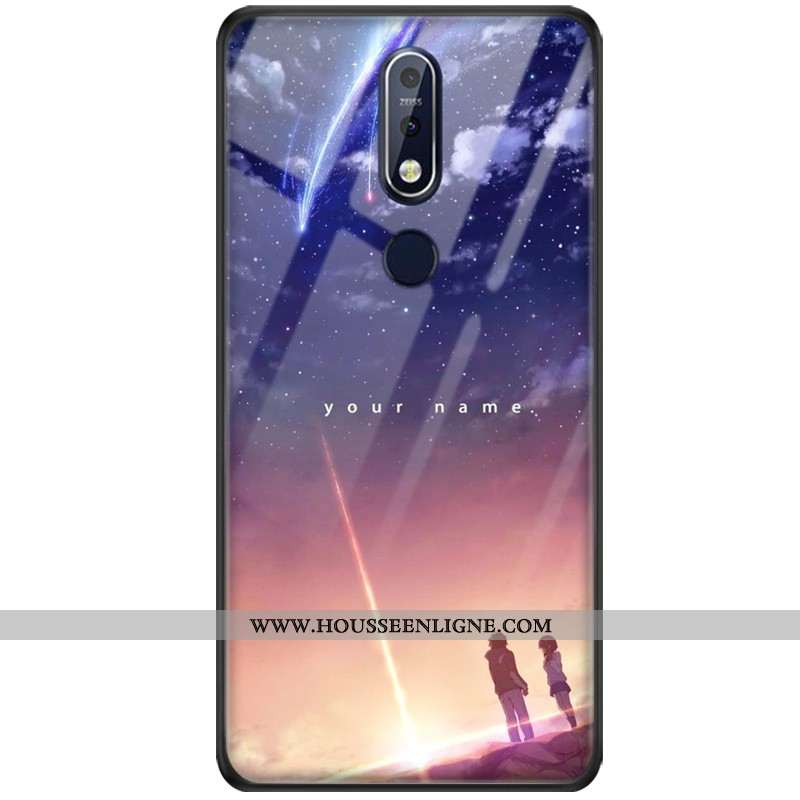Étui Nokia 7.1 Verre Tendance Clair Téléphone Portable Net Rouge Protection Bleu