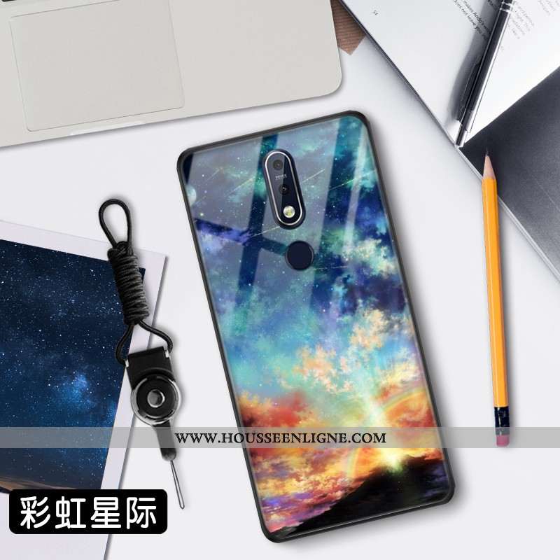 Étui Nokia 7.1 Verre Tendance Clair Téléphone Portable Net Rouge Protection Bleu