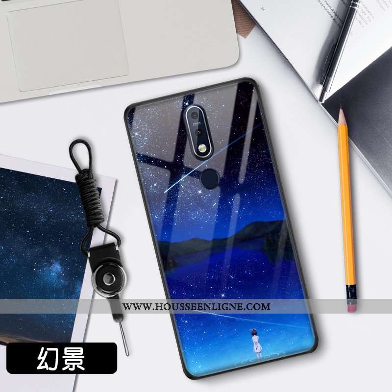 Étui Nokia 7.1 Verre Tendance Clair Téléphone Portable Net Rouge Protection Bleu