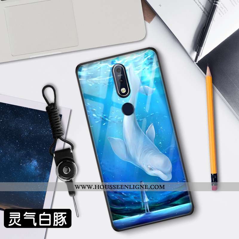 Étui Nokia 7.1 Verre Tendance Clair Téléphone Portable Net Rouge Protection Bleu