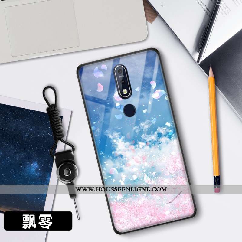 Étui Nokia 7.1 Verre Tendance Clair Téléphone Portable Net Rouge Protection Bleu