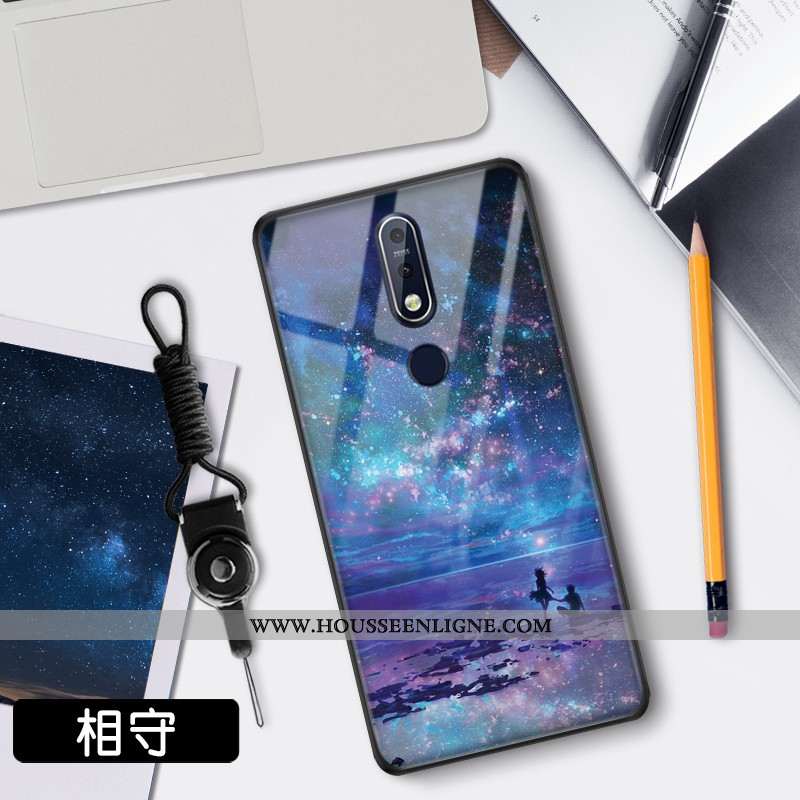 Étui Nokia 7.1 Verre Tendance Clair Téléphone Portable Net Rouge Protection Bleu