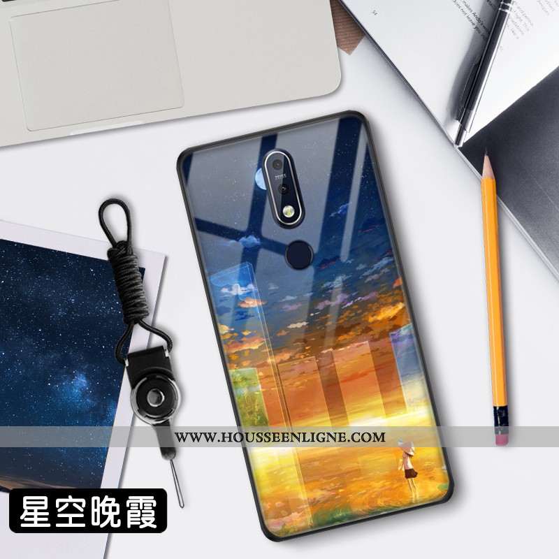 Étui Nokia 7.1 Verre Tendance Clair Téléphone Portable Net Rouge Protection Bleu