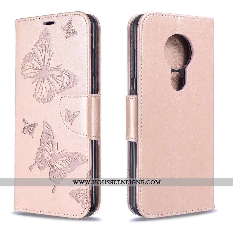Étui Nokia 7.2 Cuir Protection Couleur Unie Housse Ornements Suspendus Gaufrage Rouge