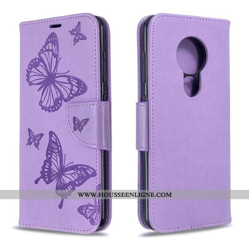Étui Nokia 7.2 Cuir Protection Couleur Unie Housse Ornements Suspendus Gaufrage Rouge