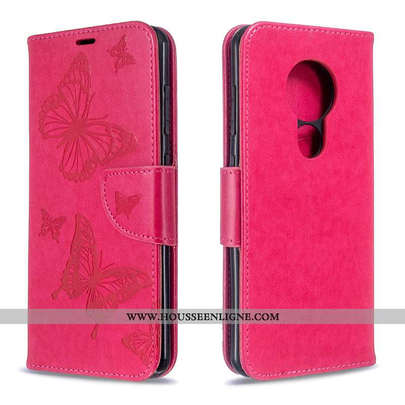 Étui Nokia 7.2 Cuir Protection Couleur Unie Housse Ornements Suspendus Gaufrage Rouge