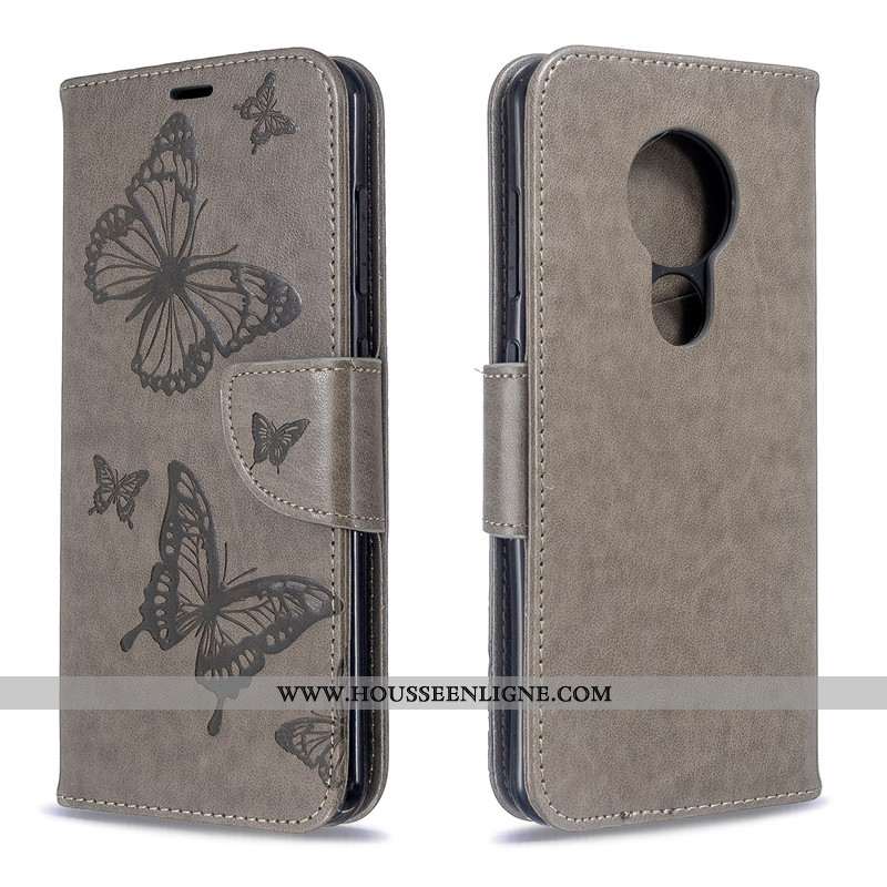 Étui Nokia 7.2 Cuir Protection Couleur Unie Housse Ornements Suspendus Gaufrage Rouge
