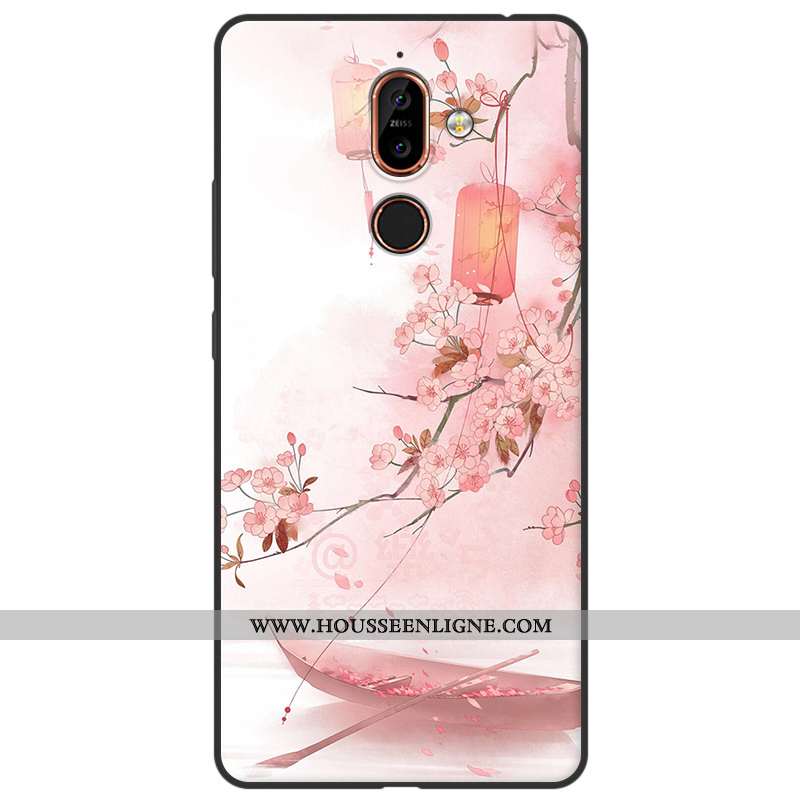Étui Nokia 7 Plus Délavé En Daim Fluide Doux Art Silicone Simple Rouge