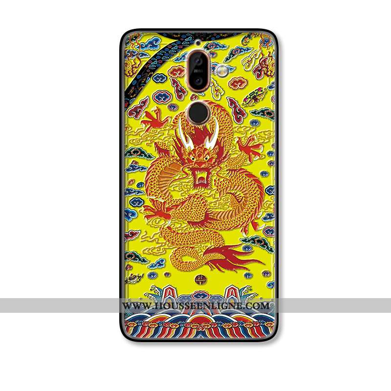 Étui Nokia 7 Plus Modèle Fleurie Silicone Protection Jaune Dragon Gaufrage