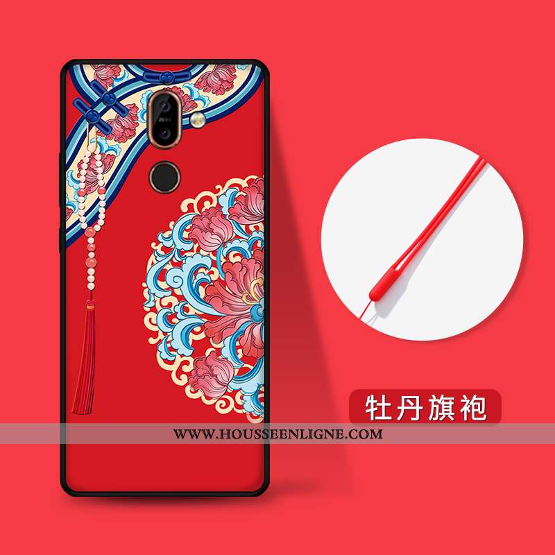 Étui Nokia 7 Plus Personnalité Gaufrage Style Chinois Fluide Doux Rouge Incassable Tendance
