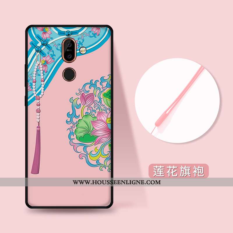 Étui Nokia 7 Plus Personnalité Gaufrage Style Chinois Fluide Doux Rouge Incassable Tendance