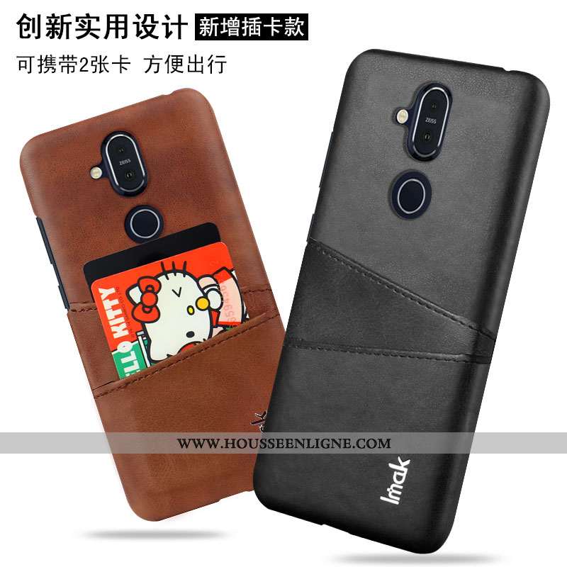 Étui Nokia 7 Plus Protection Cuir Noir Coque Modèle Fleurie Téléphone Portable Simple