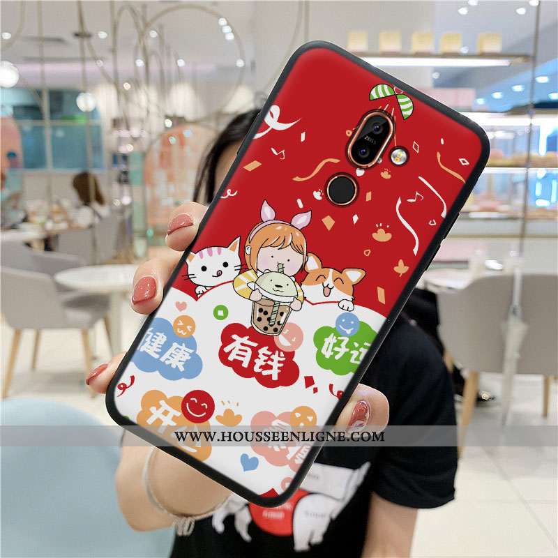 Étui Nokia 7 Plus Protection Dessin Animé Coque Charmant Téléphone Portable Rouge