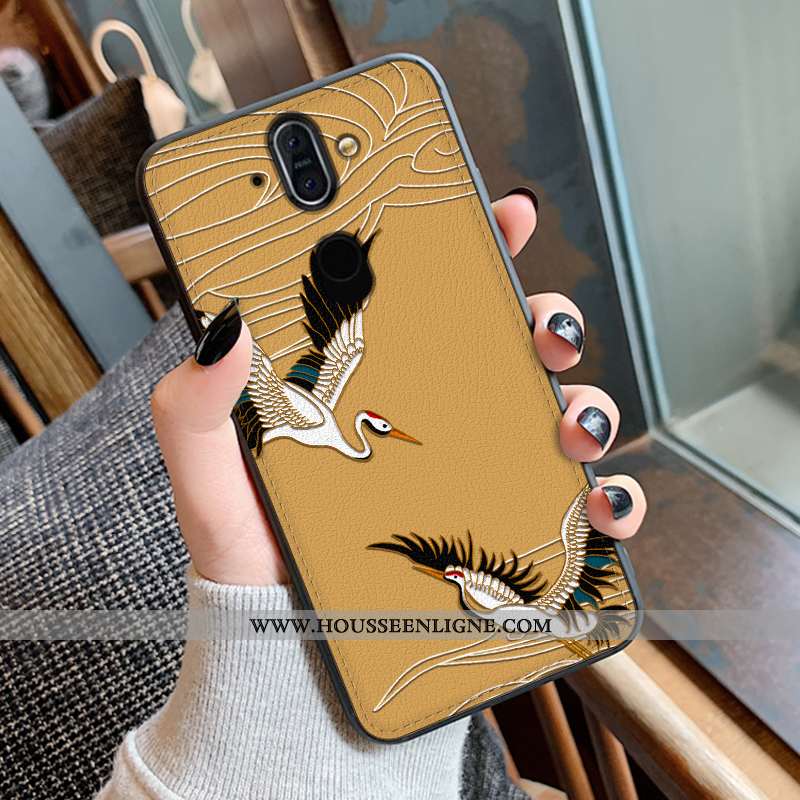 Étui Nokia 8 Sirocco Protection Personnalité Cuir Personnalisé Grue Coque Gaufrage Jaune