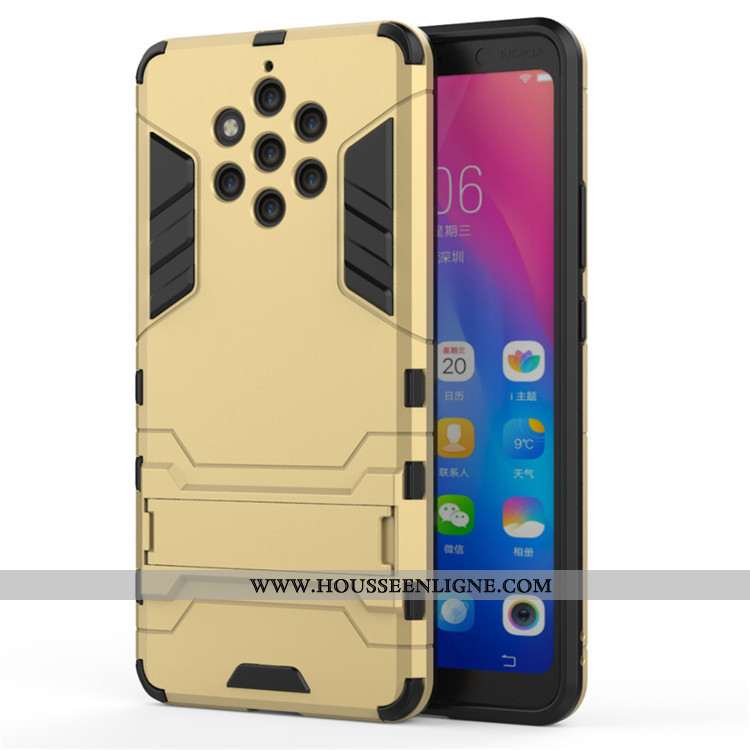 Étui Nokia 9 Pureview Protection Coque Armure Support Or Téléphone Portable Doré